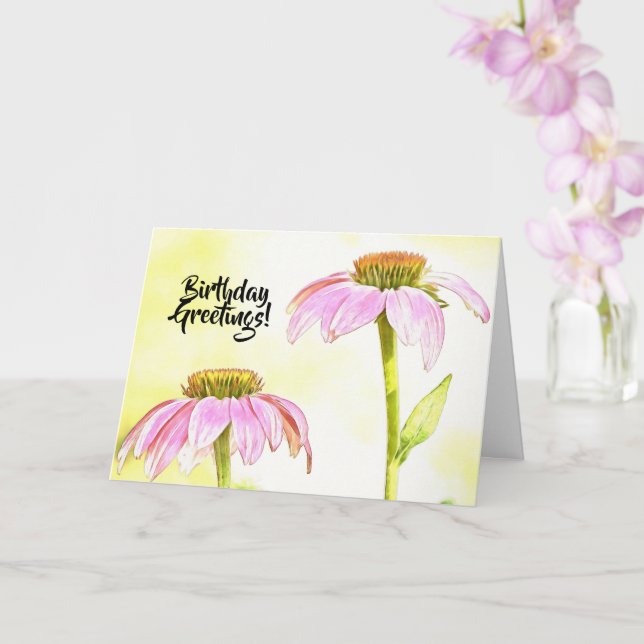 Pink Flowers Floral Art Birthday Card (Orchid)