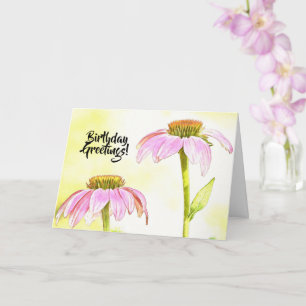 Pink Flowers Floral Art Birthday Card