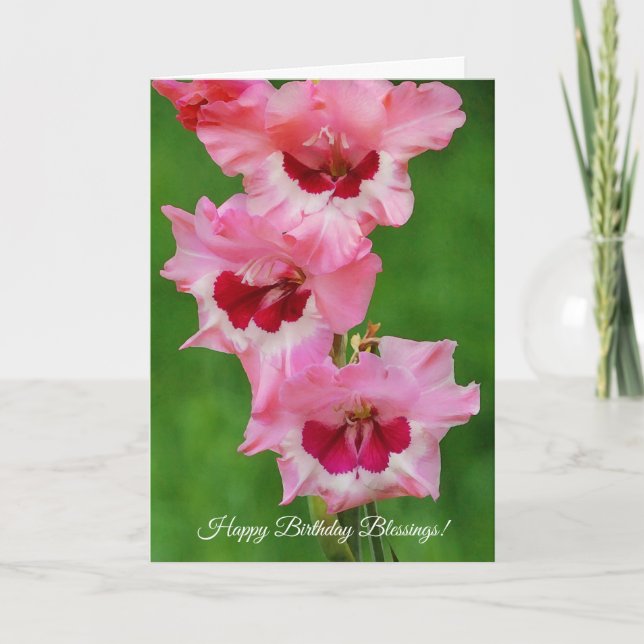 Pink Flowers Floral Art Faith Birthday Card (Front)