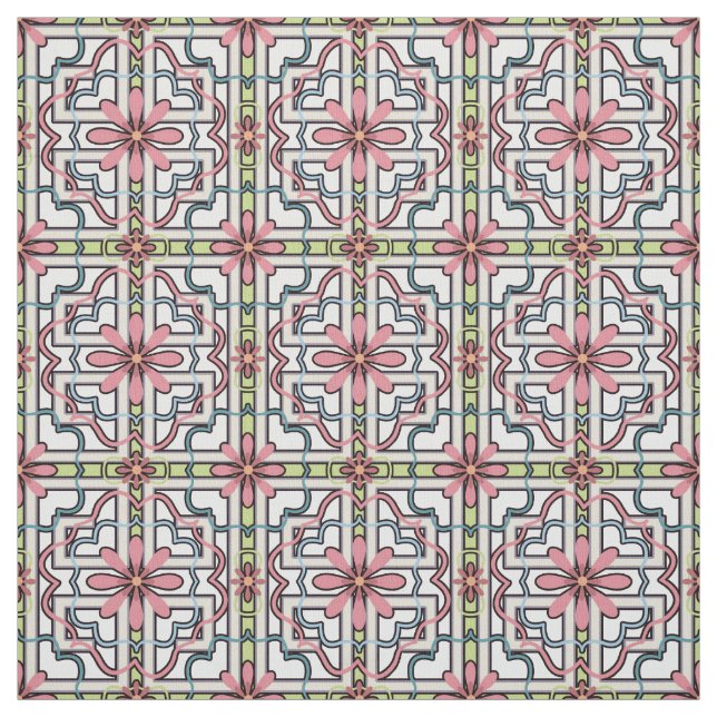 Pink Flowers | Floral Block Pattern Fabric (Swatch)