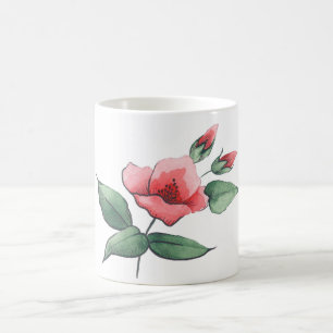 pink flowers, floral botanical red green coffee mug