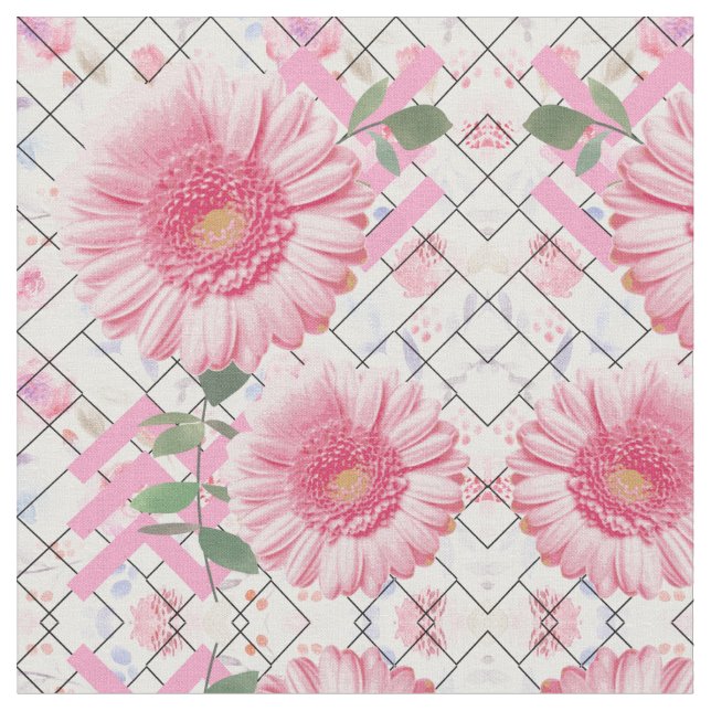 PINK FLOWERS FLORAL FABRIC (Close Up)