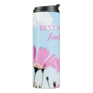 Pink Flowers Floral Mum Name Mother's Day Thermal Tumbler