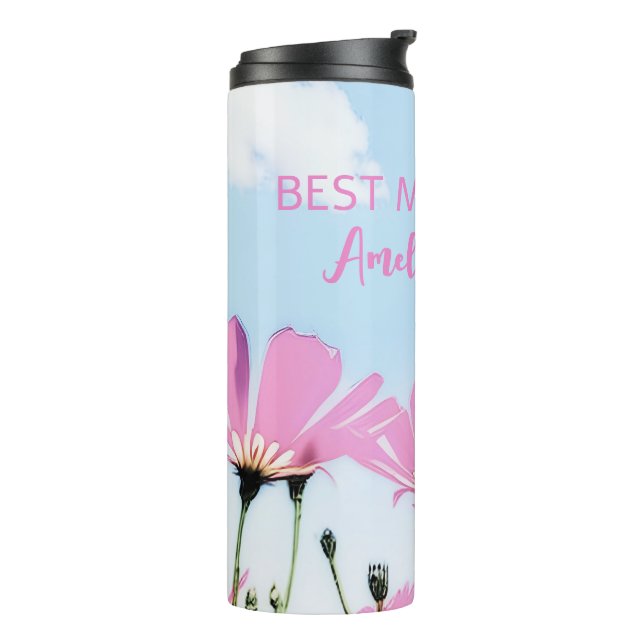 Pink Flowers Floral Mum Name Mother's Day Thermal Tumbler (Rotated Left)