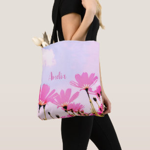 Pink Flowers Floral Mum Name Mother's Day Tote Bag