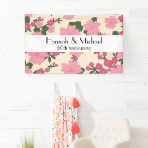 Pink Flowers, Floral Pattern, Anniversary Banner