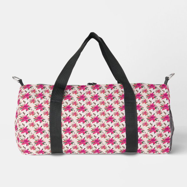Pink Flowers Floral Pattern Design Duffle Bag (Front)