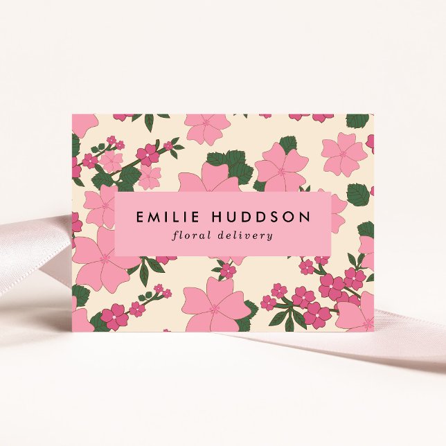 Pink Flowers, Floral Pattern, Florist, Flower Shop Business Card (Creator Uploaded)