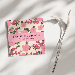Pink Flowers, Floral Pattern, Florist, Flower Shop Square Business Card