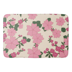 Pink Flowers, Floral Pattern, Pattern Of Flowers Bath Mat