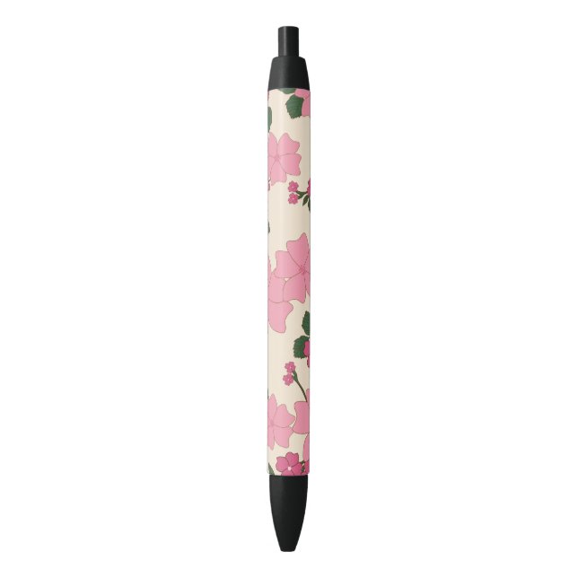 Pink Flowers, Floral Pattern, Pattern Of Flowers Black Ink Pen (Front Vertical)