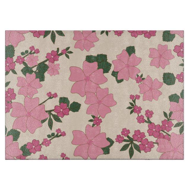 Pink Flowers, Floral Pattern, Pattern Of Flowers Cutting Board (Front)