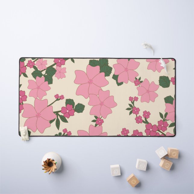 Pink Flowers, Floral Pattern, Pattern Of Flowers Desk Mat (Kids Table)