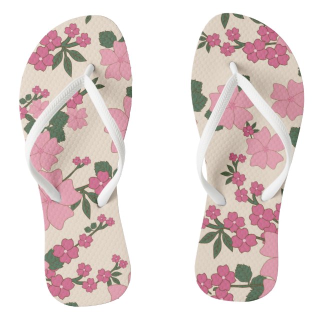 Pink Flowers, Floral Pattern, Pattern Of Flowers Flip Flops (Footbed)