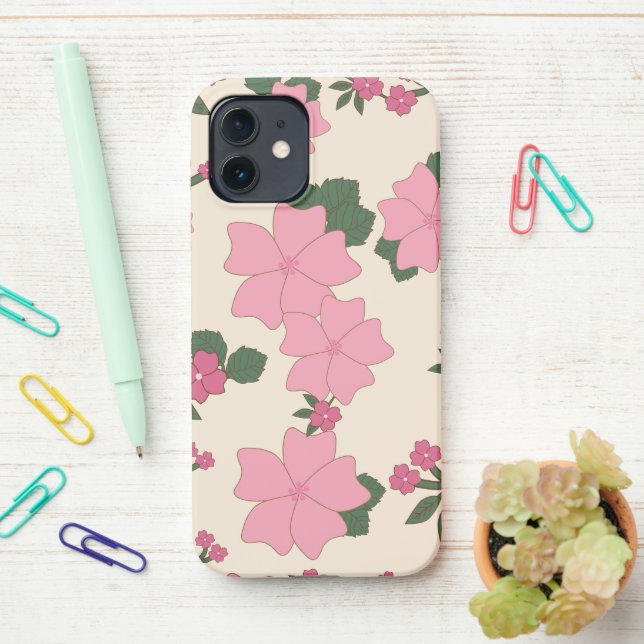 Pink Flowers, Floral Pattern, Pattern Of Flowers iPhone Case (On Desk)