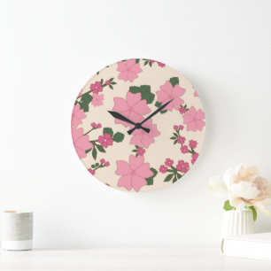 Pink Flowers, Floral Pattern, Pattern Of Flowers Large Clock