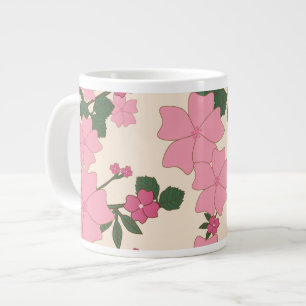 Pink Flowers, Floral Pattern, Pattern Of Flowers Large Coffee Mug