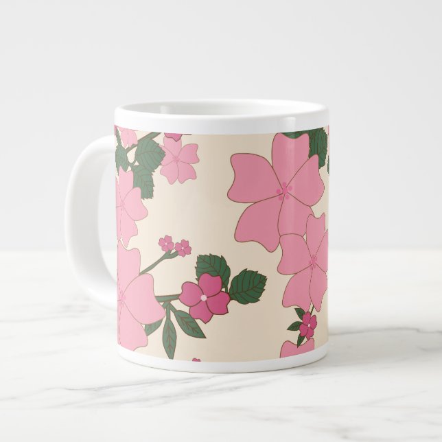 Pink Flowers, Floral Pattern, Pattern Of Flowers Large Coffee Mug (Front Left)