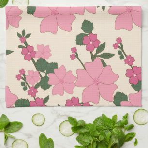 Pink Flowers, Floral Pattern, Pattern Of Flowers Tea Towel