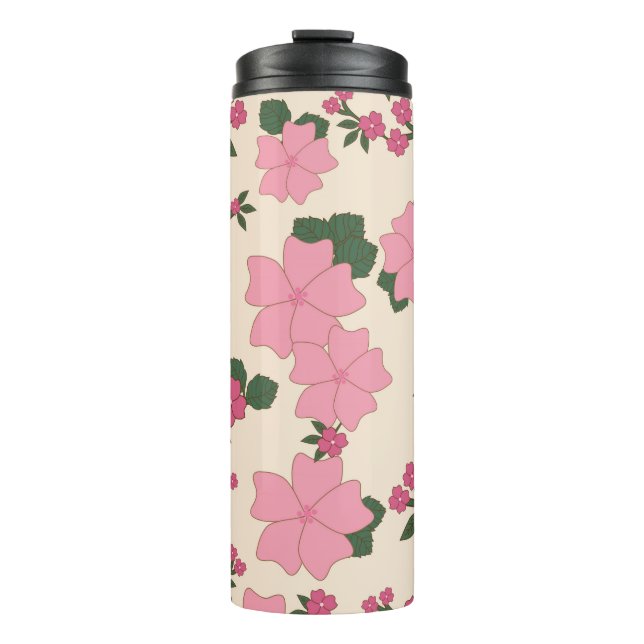 Pink Flowers, Floral Pattern, Pattern Of Flowers Thermal Tumbler (Front)