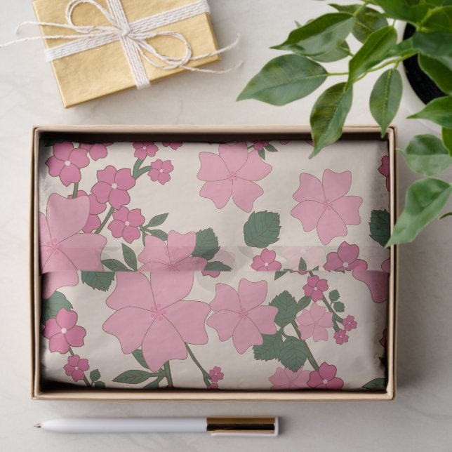 Pink Flowers, Floral Pattern, Pattern Of Flowers Tissue Paper (Gift)