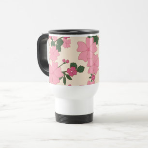 Pink Flowers, Floral Pattern, Pattern Of Flowers Travel Mug