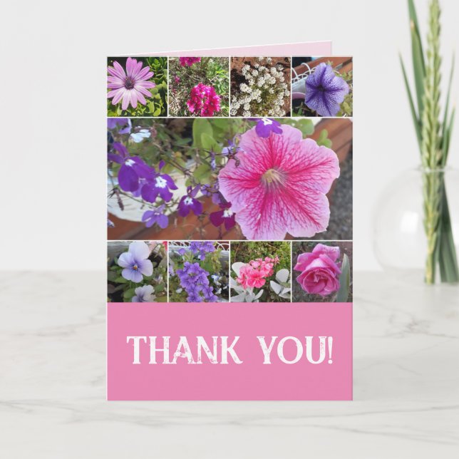 Pink Flowers Floral Rose Petunia Thank You Card (Front)