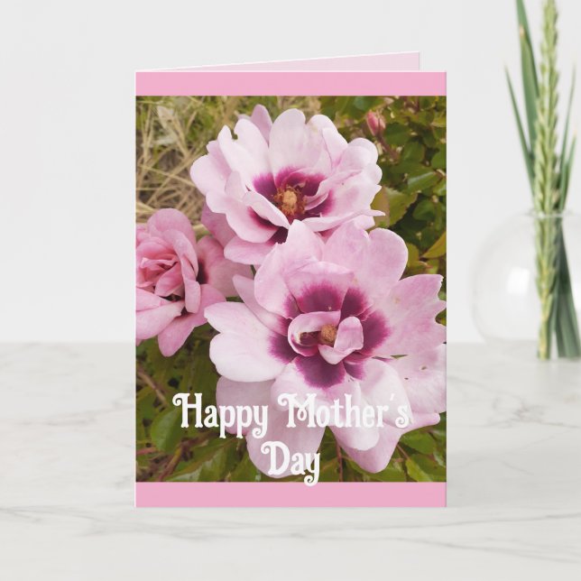 Pink Flowers Floral Rose Roses Mothers Day Card (Front)