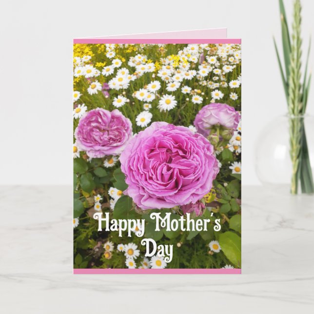 Pink Flowers Floral Rose Roses Mothers Day Card (Front)