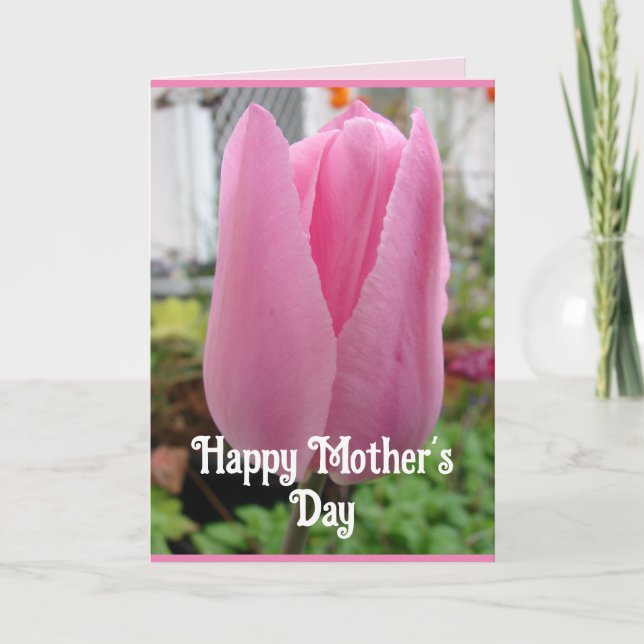 Pink Flowers Floral Tulip Tulips Mothers Day Card (Front)