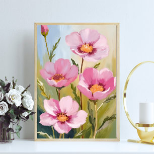Pink Flowers Floral Watercolor Painting Poster