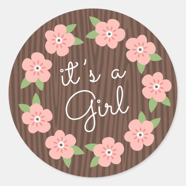 Pink flowers floral wreath it's a girl baby shower classic round sticker (Front)