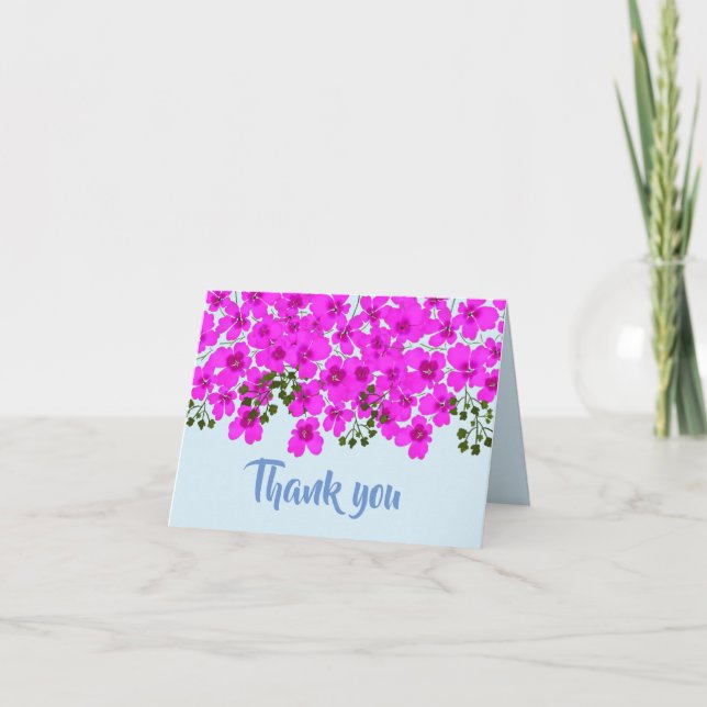Pink Flowers Folded Thank You Card (Front)