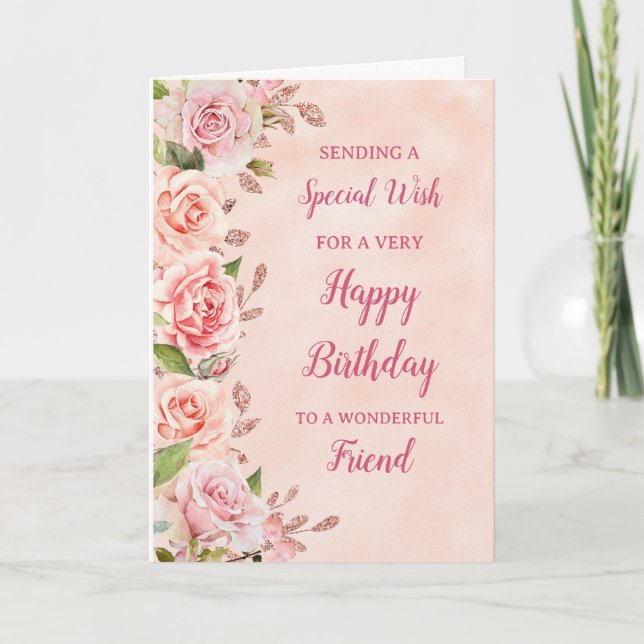 Pink Flowers Friend Birthday Card (Front)