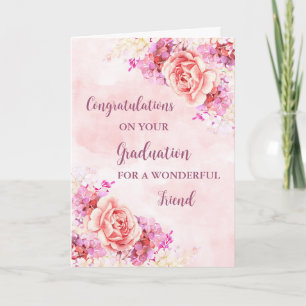Pink Flowers Friend Congratulations Graduation Card