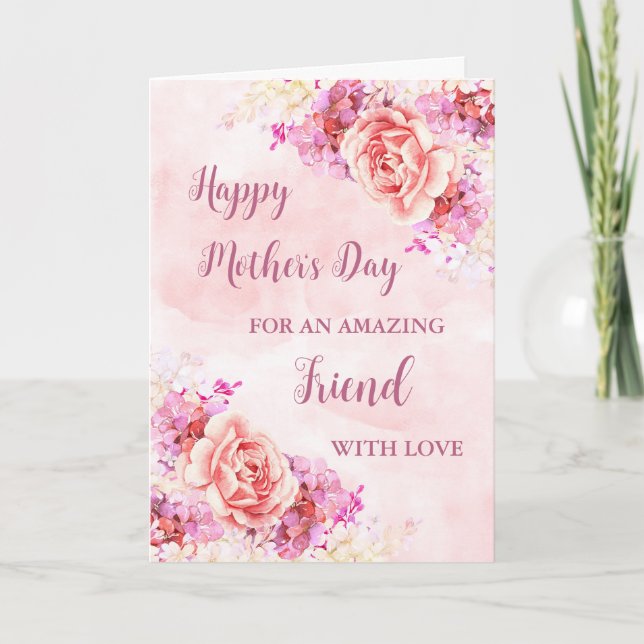 Pink Flowers Friend Happy Mother's Day Card (Front)