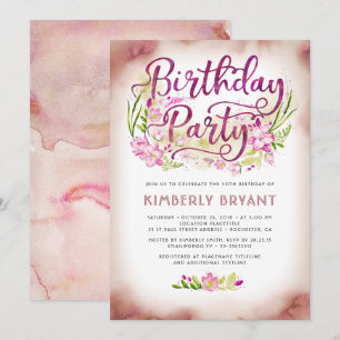 Pink Flowers Garden Elegant Floral Birthday Party Invitation