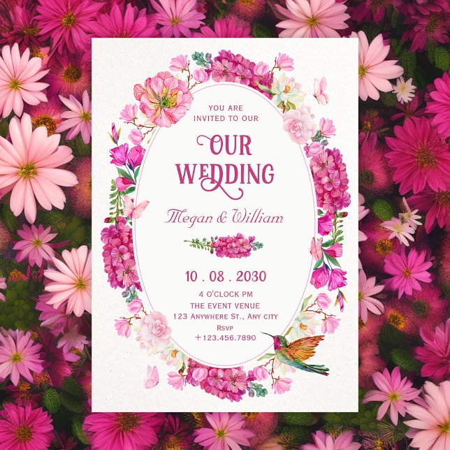 Pink flowers garden wedding invitation (Creator Uploaded)