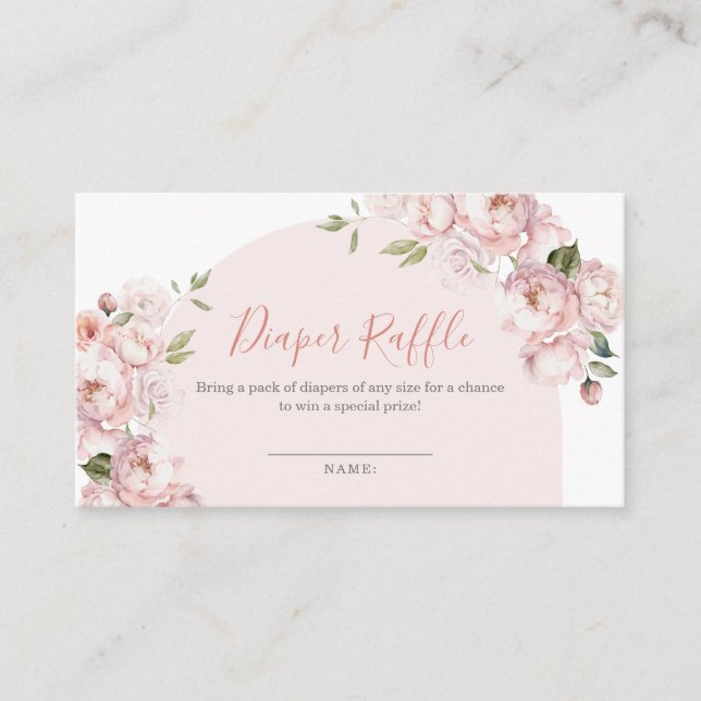 Pink Flowers Girl Baby in Bloom Diaper Raffle Enclosure Card (Front)