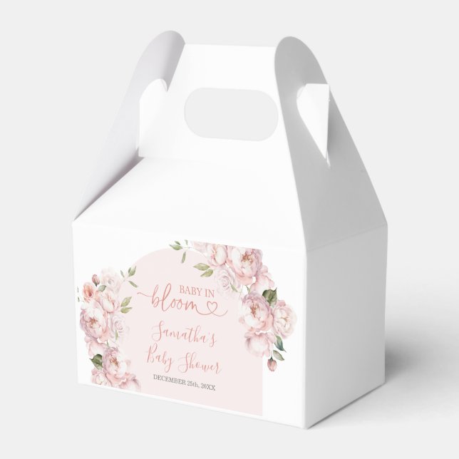 Pink Flowers Girl Baby in Bloom Favour Box (Front Side)