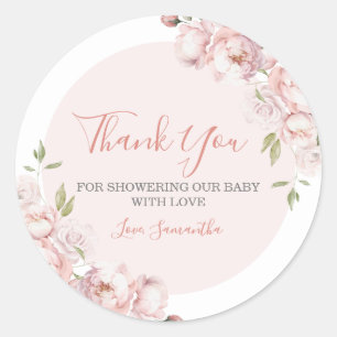 Pink Flowers Girl Baby In Bloom Thank You Classic Round Sticker
