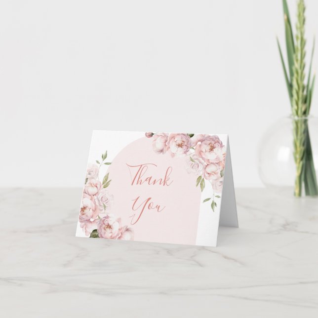 Pink Flowers Girl Baby Shower Baby in Bloom Folded Thank You Card (Front)