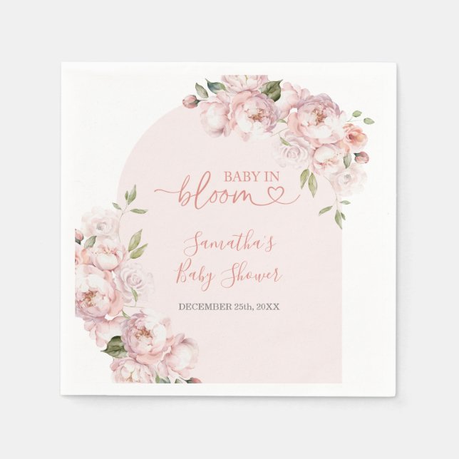 Pink Flowers Girl Baby Shower Baby In Bloom Napkin (Front)