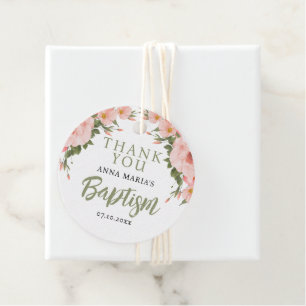Pink Flowers Girl Baptism Thank You Favour Tags
