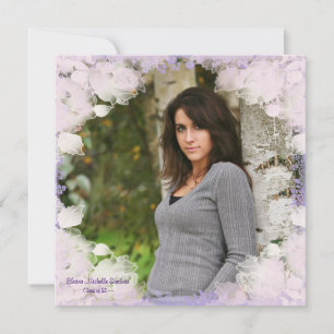 Pink Flowers Girls Photo Graduation Invitation