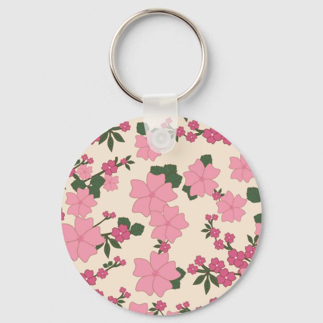 Pink Flowers Girly Pretty Cute Key Ring (Front)