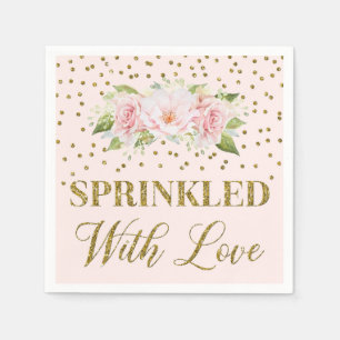 Pink Flowers Gold Confetti Sprinkled with Love Napkin