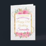 Pink Flowers Gold Foil Happy Birthday Card<br><div class="desc">Watercolor Pink Flowers Gold Glitter and Foil design with floral white pattern background
Graphics by DigitalCurio on Etsy</div>