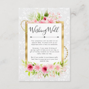 Pink Flowers Gold Foil Wedding Wishing Well Enclosure Card