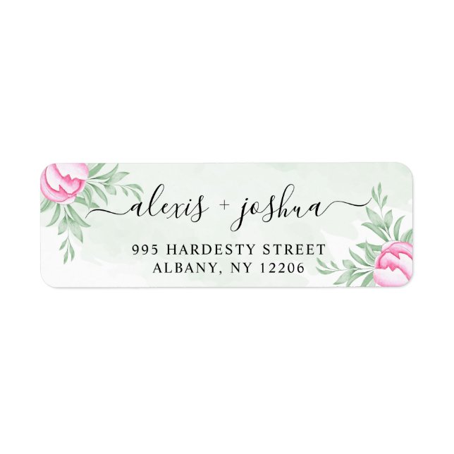 Pink Flowers Gold Modern Wedding Return Address (Front)